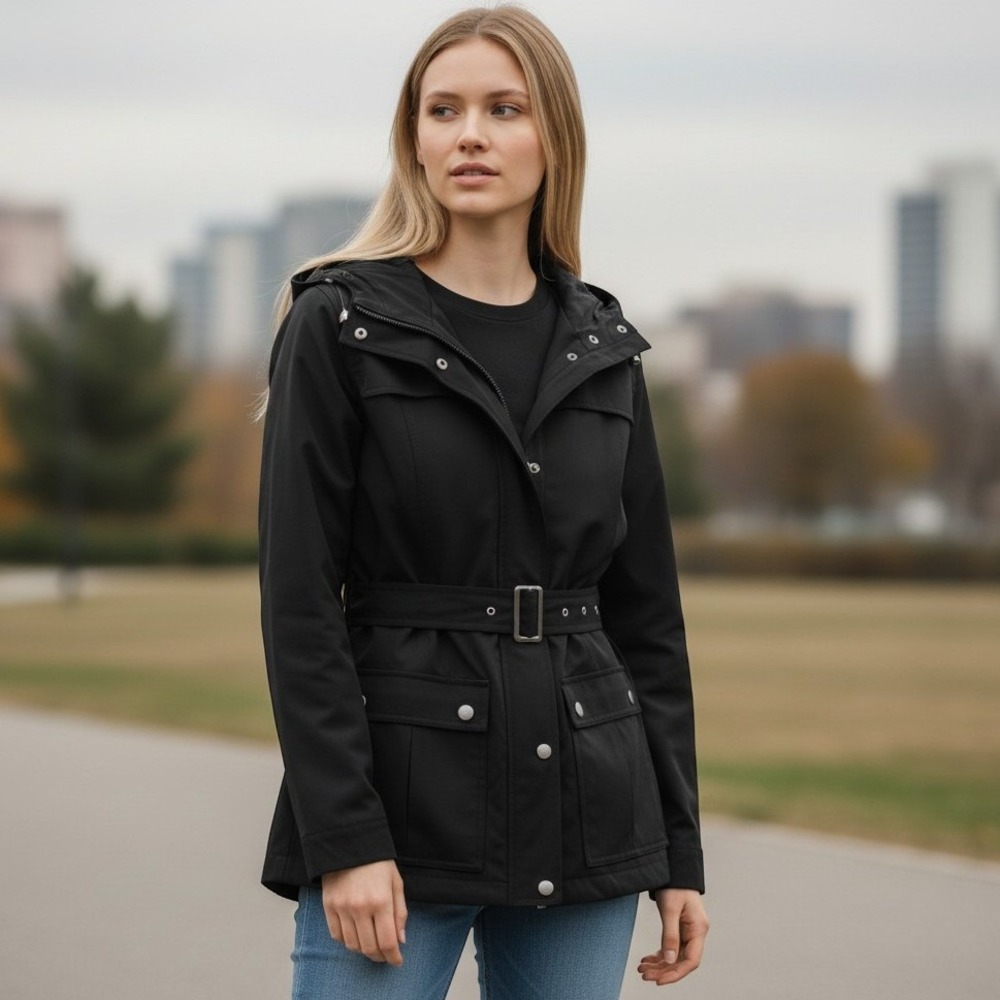 J.Crew Field Jacket Women Medium Black Utility Hooded Canvas Anorak Coat